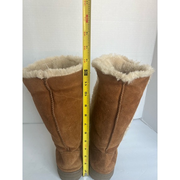Style & Co Witty Leather Chestnut Brown Mid Calf Cream Faux Fur Winter Boots 8 - Picture 8 of 13